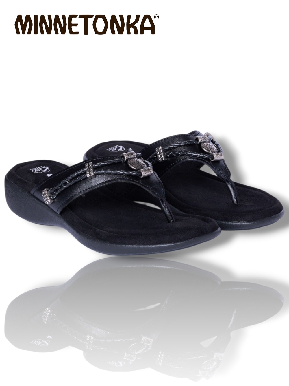 Minnetonka Women’s Silverthorne 360 Black Braided Thong Western Sandals Size 10 - Picture 3 of 7